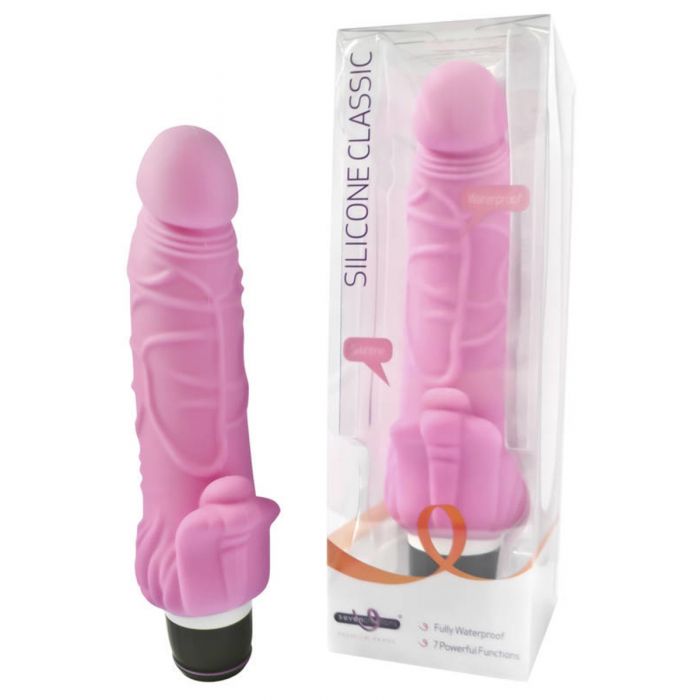 Silicone Classic Vibrator with Clit Stim Pink