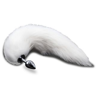 White Fox Tail Metal Anal Plug