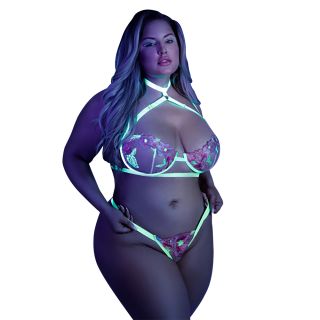Fantasy Lingerie Neon Green In a Trance Matching 3 Piece Set 14-18