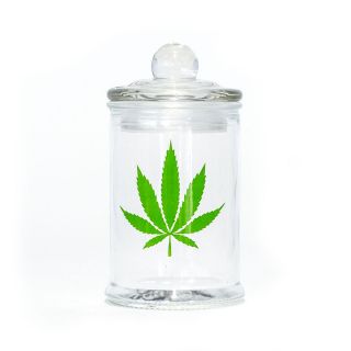Bad Ass Stash Jar Plain Weed Leaf 370ML Clear Glass Jar