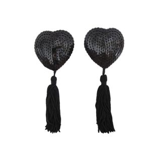 Love in Leather Black Heart Sequin Nipple Tassel Pasties