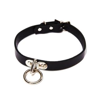 Black Leather Choker + 1 Silver Ring