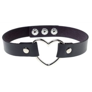 Black Leather Choker + Silver Heart