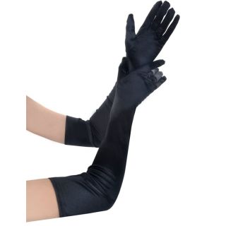 Black Satin Long Gloves 
