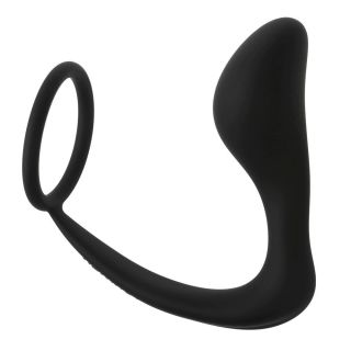 Silicone Ass-Gasm Plug with Cock Ring Black 