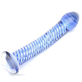 Clear Glass Dildo with Blue Swirl 