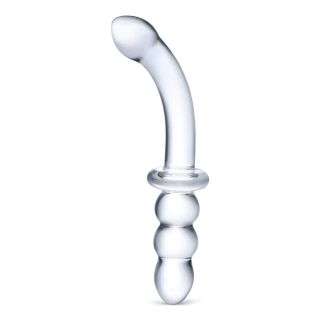 Clear Glass 8" 3 Ball with Handle Dildo