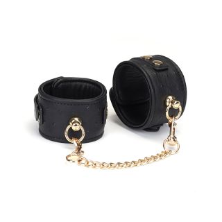 Demon’s Kiss Black Ostrich Skin Pattern Leather Ankle Cuffs