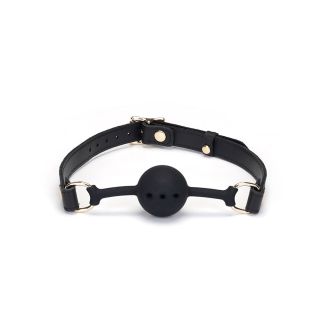 Demon’s Kiss Black Ostrich Skin Pattern Leather Ball Gag