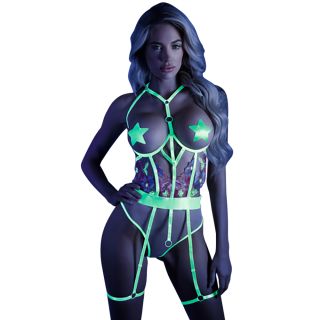 Fantasy Lingerie Neon Green In a Trance Crotchless Teddy 