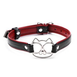 Faux Leather Collar with Cat Decal 