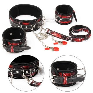 MUQU Collar, Cuffs & Nipple Clamps Bondage Kit 