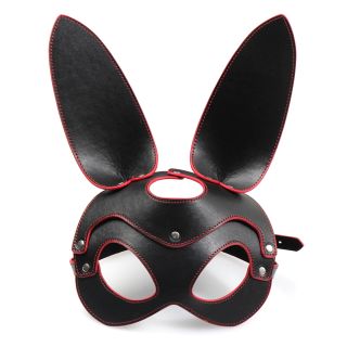 Faux Leather Bunny Mask in Black