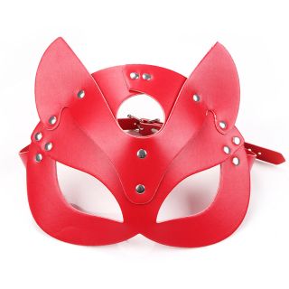 Faux Leather Kitty Mask in Red
