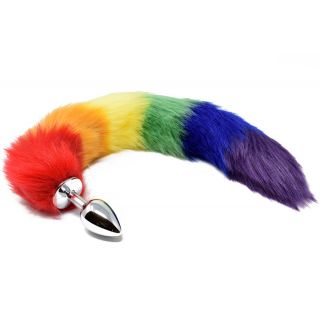 Rainbow Fox Tail Metal Butt Plug