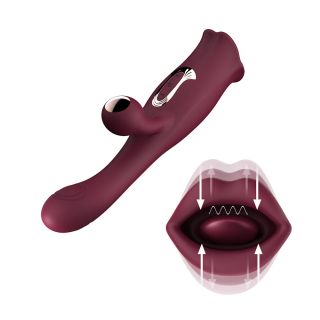 3 in 1 Maroon Mouth Sucking Rabbit Vibrator