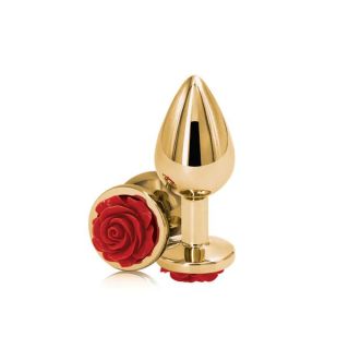Rear Assets Medium Gold Metal Rose Anal Plug