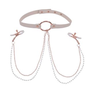 Sex & Mischief Peaches ‘n CreaMe Collar with Nipple Clamps