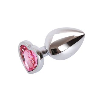 Silver Metal Anal Plug with Pink Heart Large