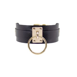 Faux Leather Wide Collar with Gold Fittings 