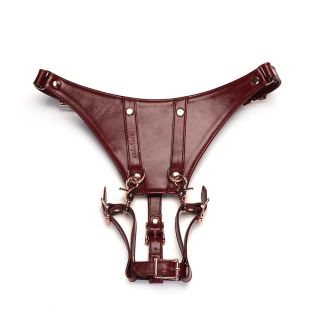 Wine Red Deluxe Cow Leather Strap-on Forced Orgasm Harness Belt