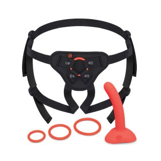 B-Vibe Beginners Strap On Harness Set with 5in. Silicone Dildo Pegging Kit Peach