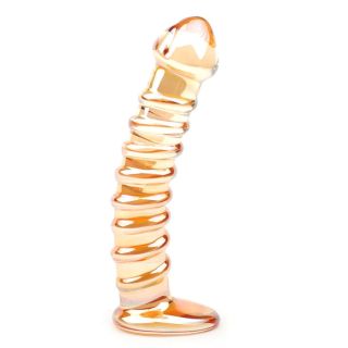 Golden Coloured Ribbed Glass Dildo