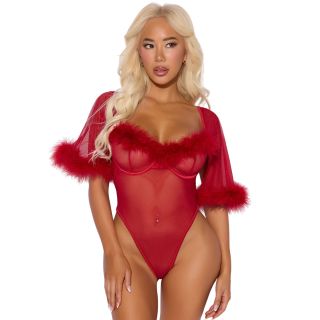 House of Desire Marilyn Marabou & Mesh Bodysuit - Small