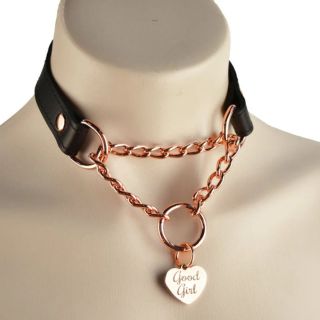 Mercy Industries Leather Martingale Collar Black and Rose Gold