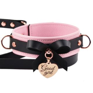 Mercy Industries Premium Leather Bow Collar Pink, Black and Rose Gold