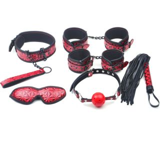 Red Embossed 6 Piece Small Bondage Kit