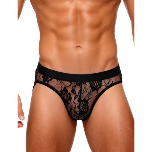 Black Lace See Through Elastic Band Men Jock Underwear XLarge