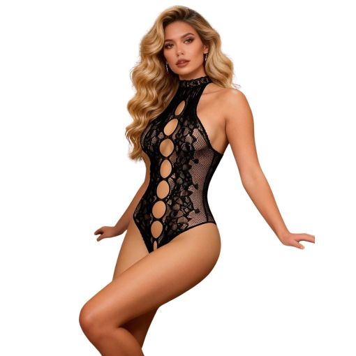 Black Sexy Halter Neck Backless Bodystocking XSmall - Medium