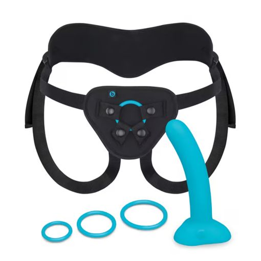 B-Vibe Beginners Strap On Harness Set with 6in. Silicone Dildo Pegging Kit Teal