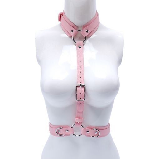 Faux Leather Pink Neck to Waist Harness