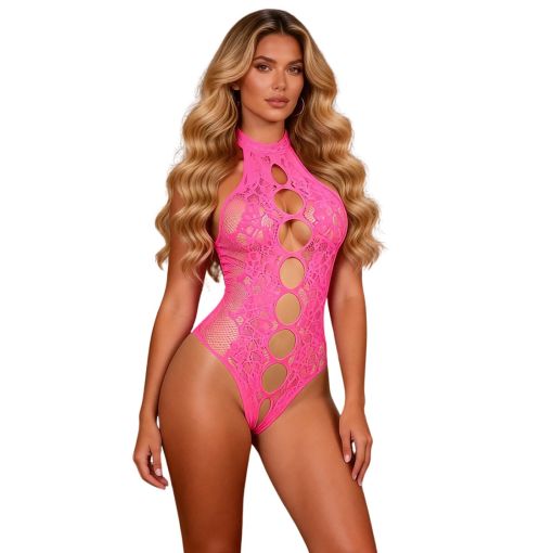 Pink Sexy Halter Neck Backless Bodystocking XSmall - Medium