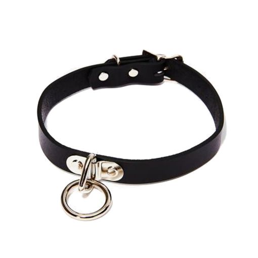 Black Leather Choker + 1 Silver Ring