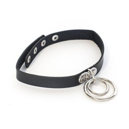 Black Leather Choker Double Ring