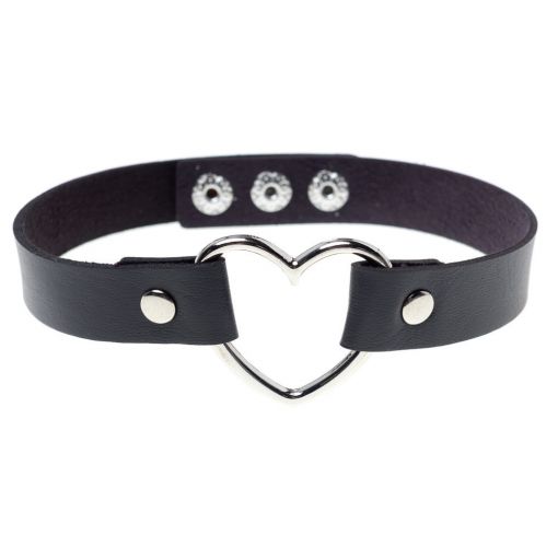 Black Leather Choker + Silver Heart