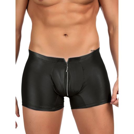 Sexy Faux Leather Front Zipper Boxer Briefs