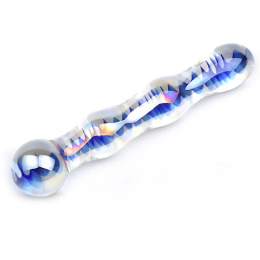 Blue Colour Wavy Glass Dildo