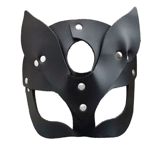 Leather Cat Mask with Silver Detail