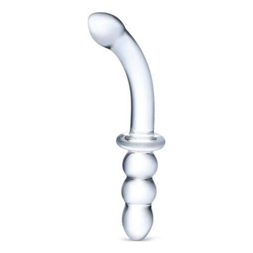 Clear Glass 8" 3 Ball with Handle Dildo