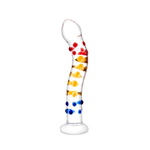 Colourful Textured Sensual Glass Dildo with Raised Dots
