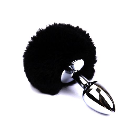 Faux Bunny Tail Butt Plug Black