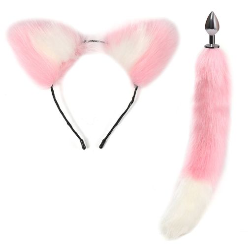 Pink and White Faux Tail and Ears
