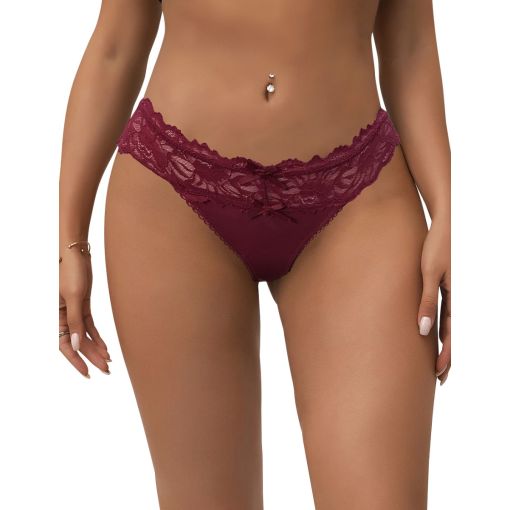 Sexy Burgundy Floral Lace Thong