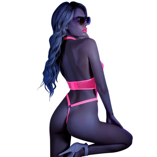 Fantasy Lingerie Neon Pink All Nighter Bodysuit with Open Back