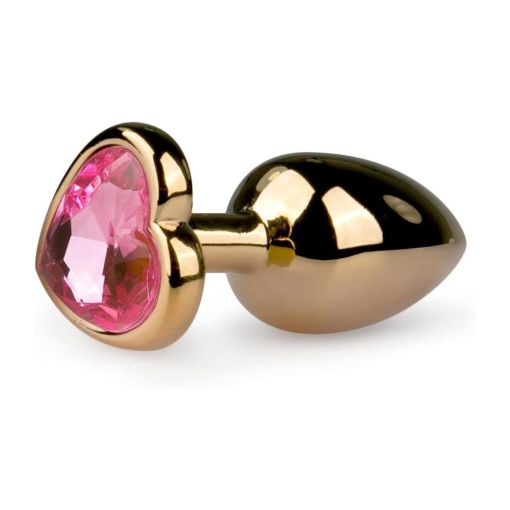 Gold Metal Anal Plug with Pink Heart Large 