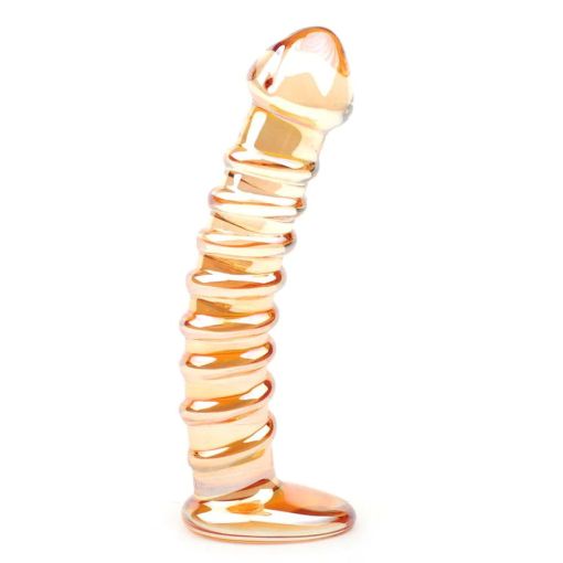 Golden Coloured Ribbed Glass Dildo